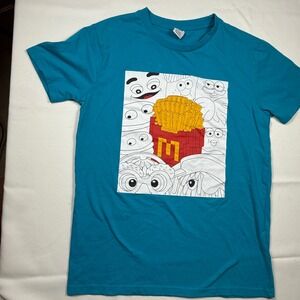 McDonald's T-Shirt Adult Medium Graphic Print Fast Food Cartoon Characters Teal‎